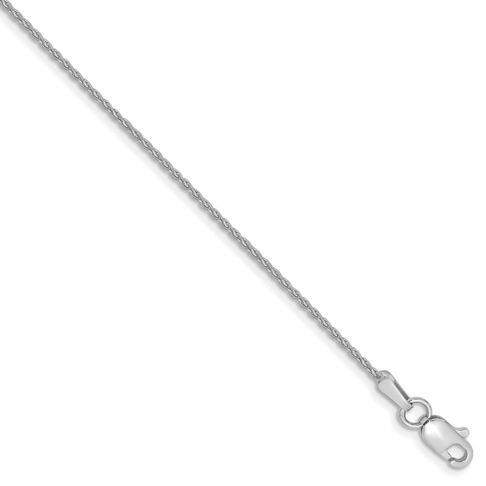 Million Charms 14k White Gold 1.0mm Parisian Wheat Chain, Chain Length: 9 inches