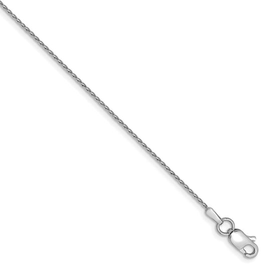 Million Charms 14k White Gold .8mm Round Diamond-Cut Wheat Chain, Chain Length: 9 inches