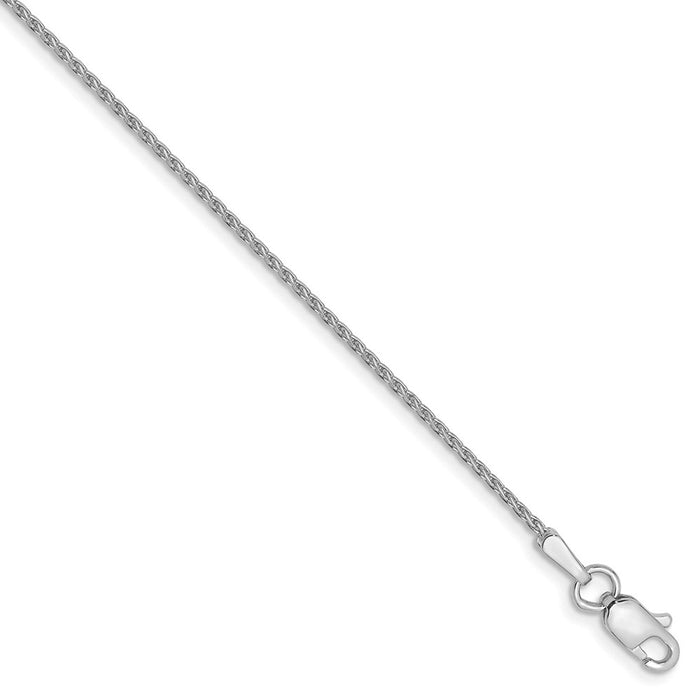 Million Charms 14k White Gold 1.0mm Round Diamond-Cut Wheat Chain, Chain Length: 7 inches