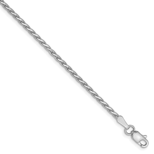 Million Charms 14k White Gold 1.9mm Round Diamond-Cut Wheat Chain, Chain Length: 7 inches