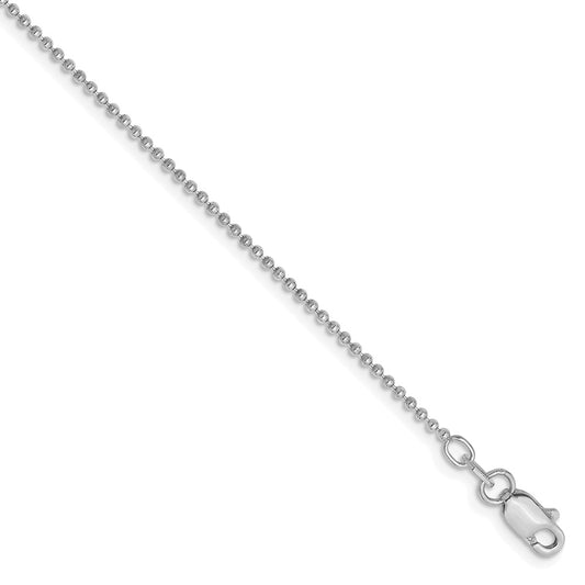 Million Charms 14k White Gold 1.2mm Diamond -Cut Beaded Pendant Chain, Chain Length: 9 inches