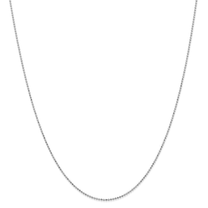 Million Charms 14k White Gold, Necklace Chain, 1.2mm Diamond -Cut Beaded Pendant Chain, Chain Length: 14 inches