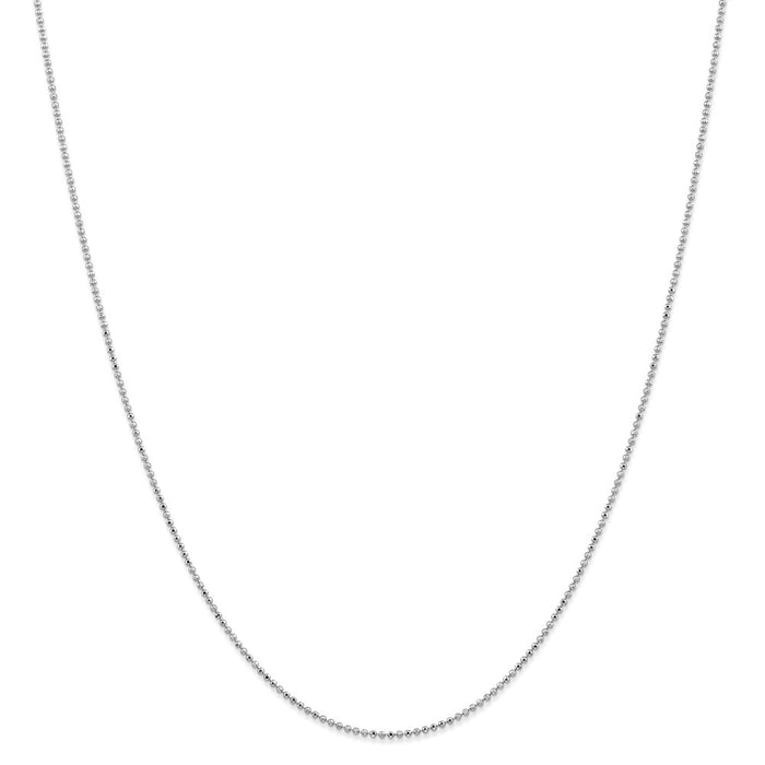 Million Charms 14k White Gold, Necklace Chain, 1.2mm Diamond -Cut Beaded Pendant Chain, Chain Length: 18 inches