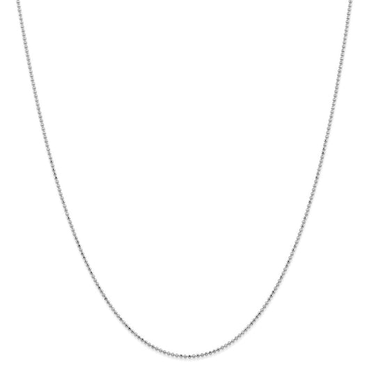 Million Charms 14k White Gold, Necklace Chain, 1.2mm Diamond -Cut Beaded Pendant Chain, Chain Length: 16 inches