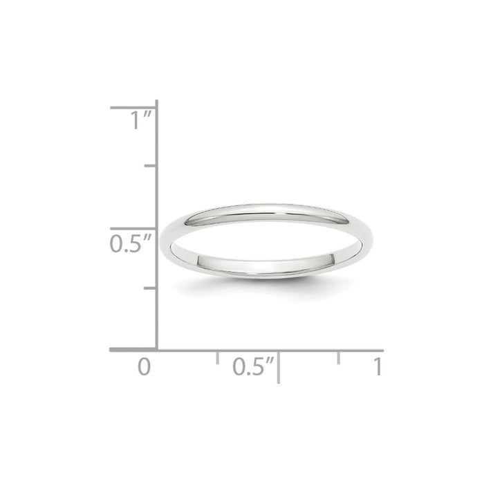 Platinum 2mm Half-Round Wedding Band, Size: 6
