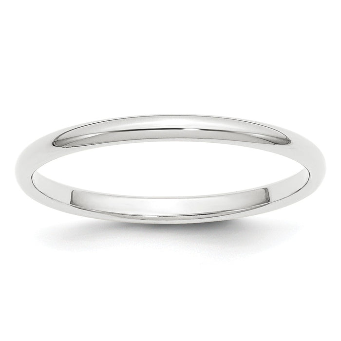 Platinum 2mm Half-Round Wedding Band, Size: 6