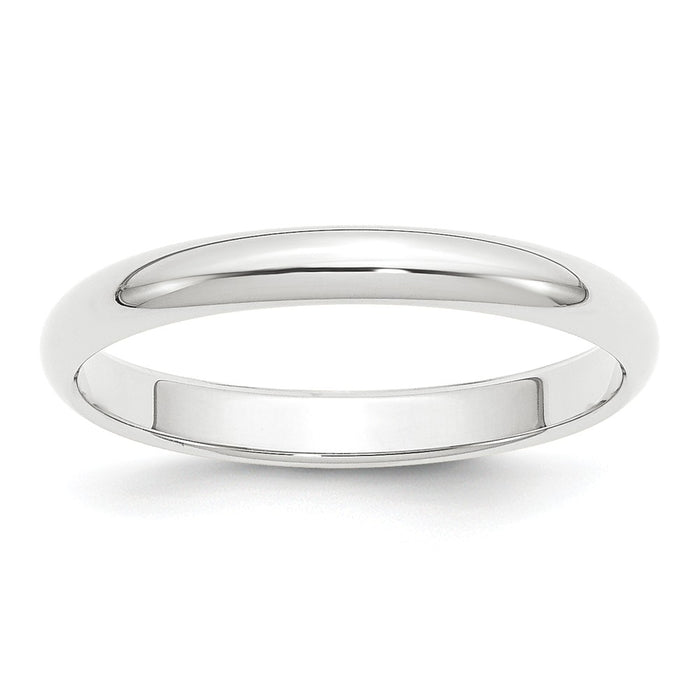 Platinum 3mm Half-Round Wedding Band, Size: 9