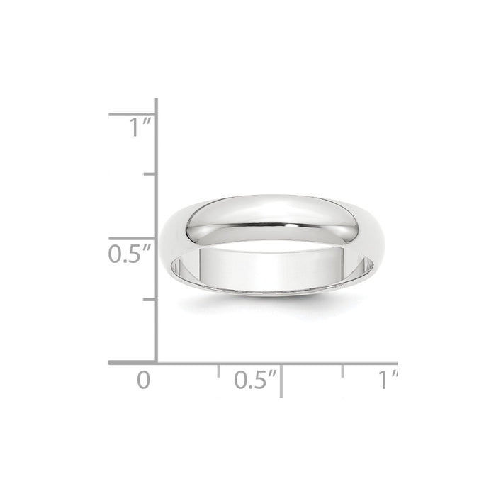 Platinum 5mm Half-Round Wedding Band, Size: 6