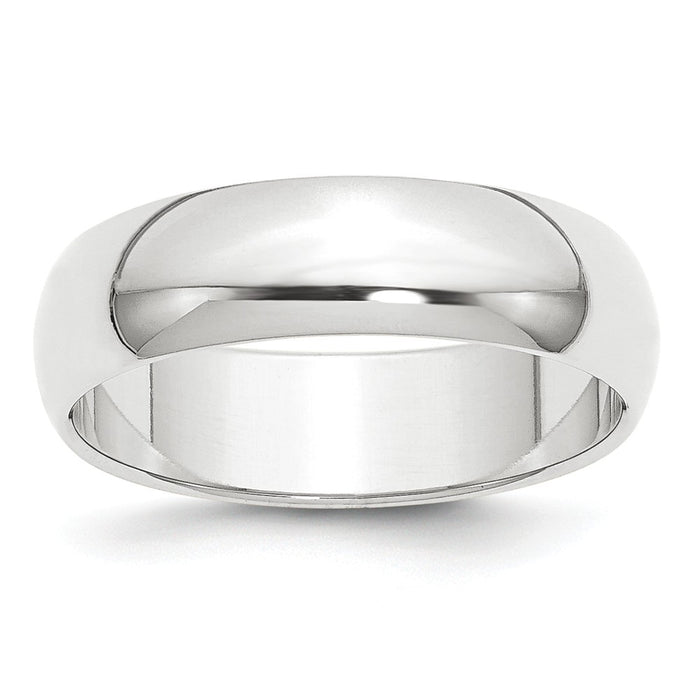 Platinum 6mm Half-Round Wedding Band, Size: 10.5