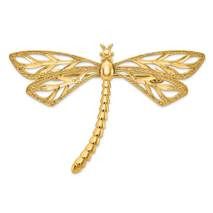 14k Yellow Gold Diamond-cut Polished & Satin Dragonfly Pin