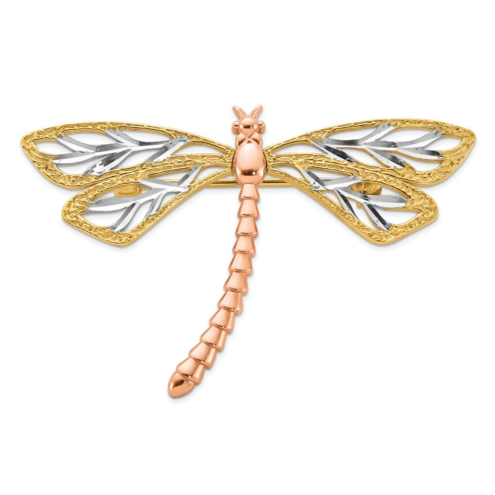 14k Yellow & Rose with Rhodium Polished & Satin Dragonfly Pin