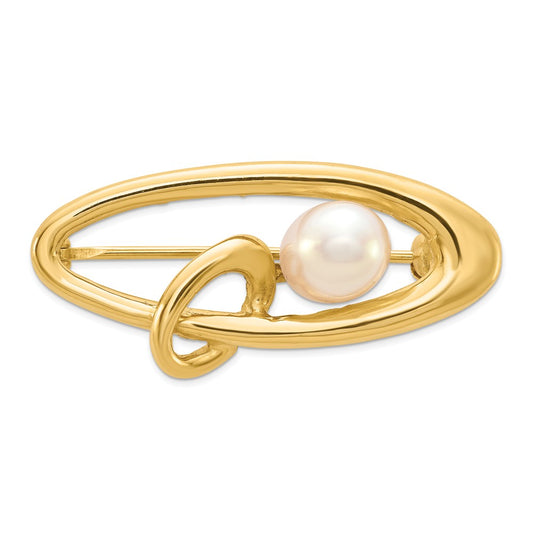 14k Yellow Gold 5-6mm White Rice Freshwater Cultured Pearl Pin