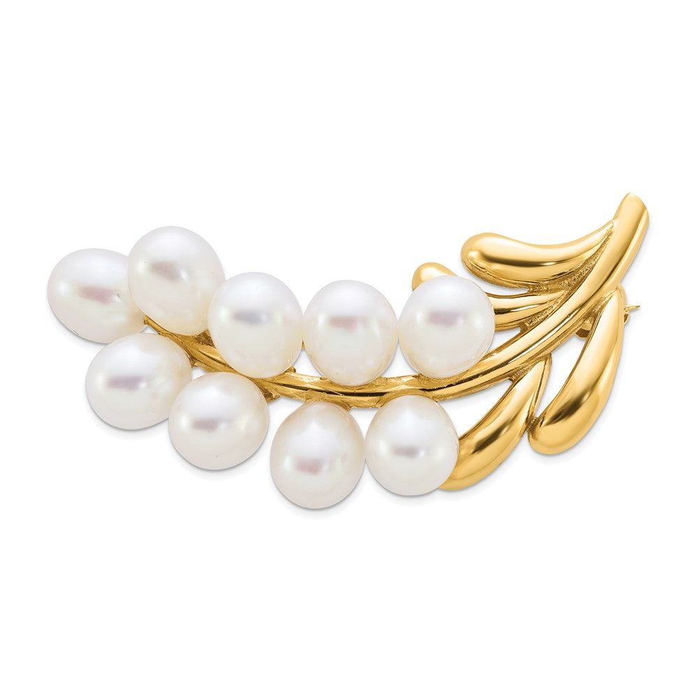 14k Yellow Gold 5-6mm White Rice Freshwater Cultured Pearl Pin