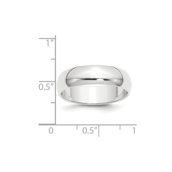 Platinum 6mm Half-Round Featherweight Wedding Band, Size: 7.5