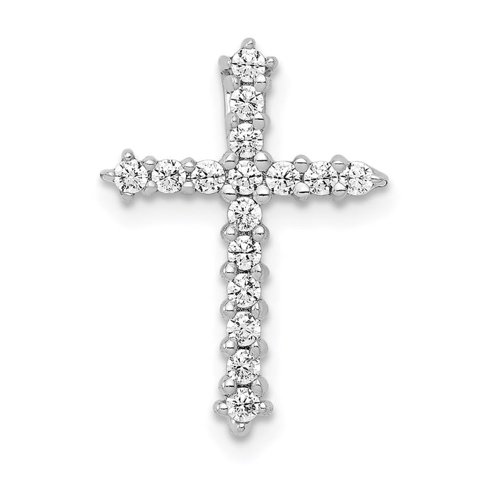Million Charms 14K White Gold Themed Aa Diamond Relgious Cross Chain Slide