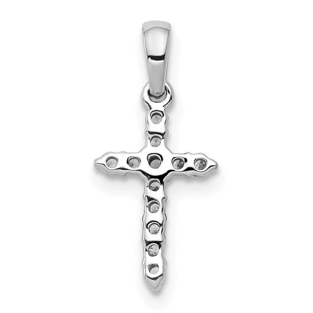 Million Charms 14K White Gold Themed Polished Diamond Relgious Cross Pendant