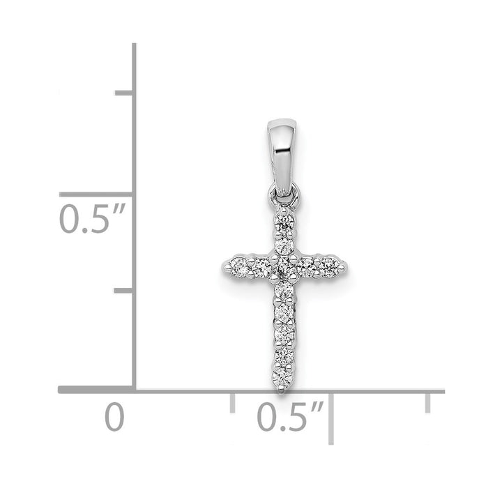 Million Charms 14K White Gold Themed Polished Diamond Relgious Cross Pendant