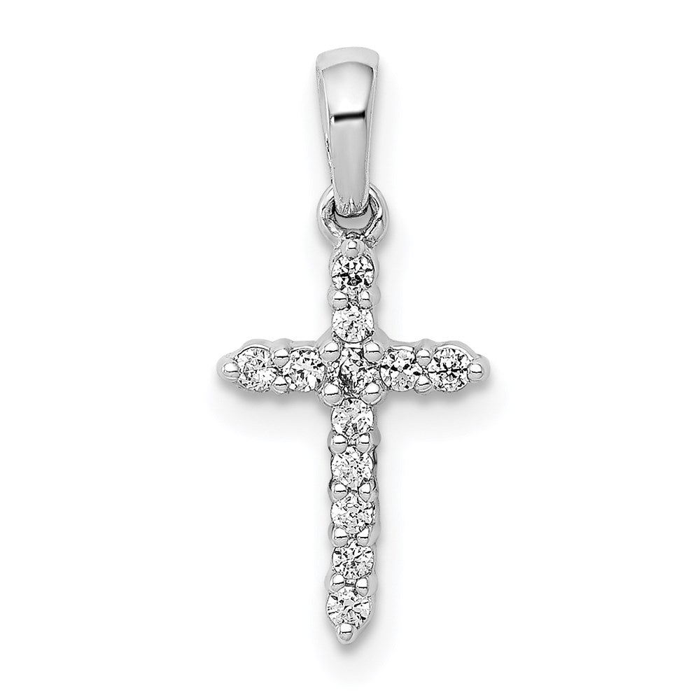 Million Charms 14K White Gold Themed Polished Diamond Relgious Cross Pendant