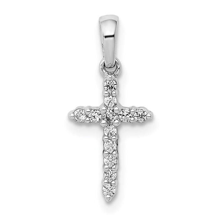 Million Charms 14K White Gold Themed Polished Diamond Relgious Cross Pendant