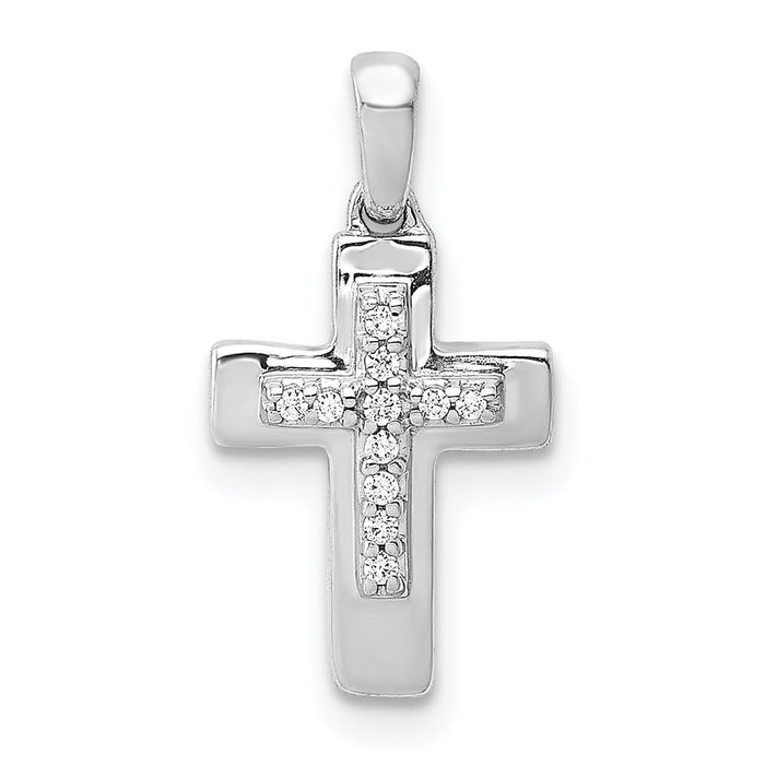 Million Charms 14K White Gold Themed Diamond Relgious Cross Pendant