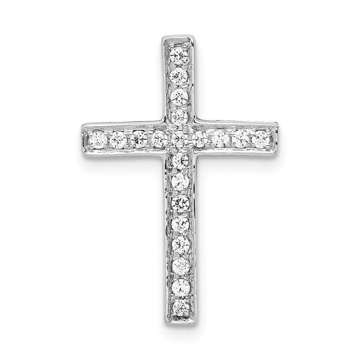 Million Charms 14K White Gold Themed Diamond Relgious Cross Slide Pendant