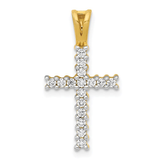 Million Charms 14K Yellow Gold Themed, Rhodium-plated Diamond Latin Relgious Cross Pendant