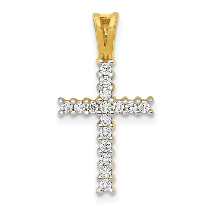 Million Charms 14K Yellow Gold Themed, Rhodium-plated Diamond Latin Relgious Cross Pendant