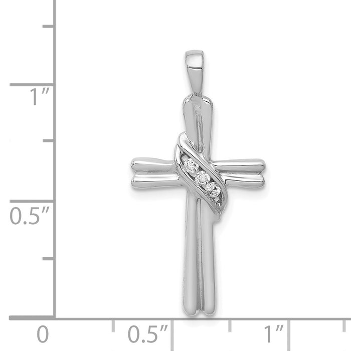 Million Charms 14K White Gold Themed Aa Diamond Relgious Cross Pendant