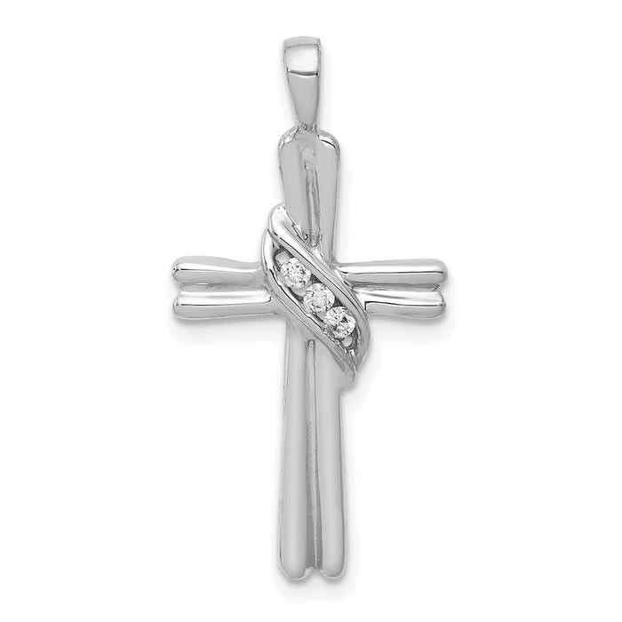 Million Charms 14K White Gold Themed Aa Diamond Relgious Cross Pendant