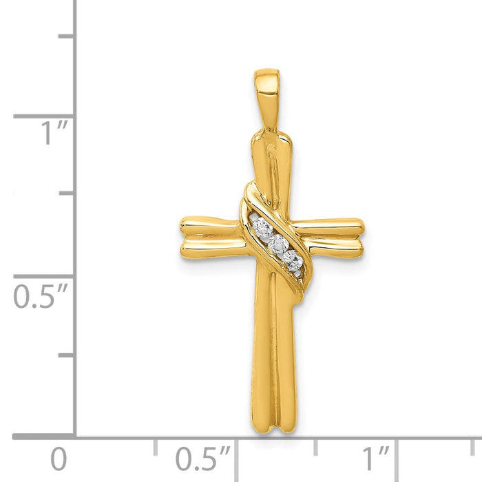 Million Charms 14K Yellow Gold Themed Aa Diamond Relgious Cross Pendant