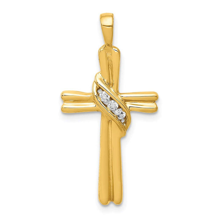 Million Charms 14K Yellow Gold Themed Aa Diamond Relgious Cross Pendant