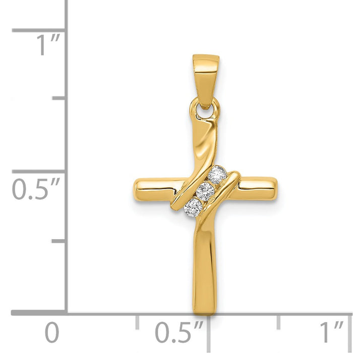 Million Charms 14K Yellow Gold Themed Aa Diamond Relgious Cross Pendant