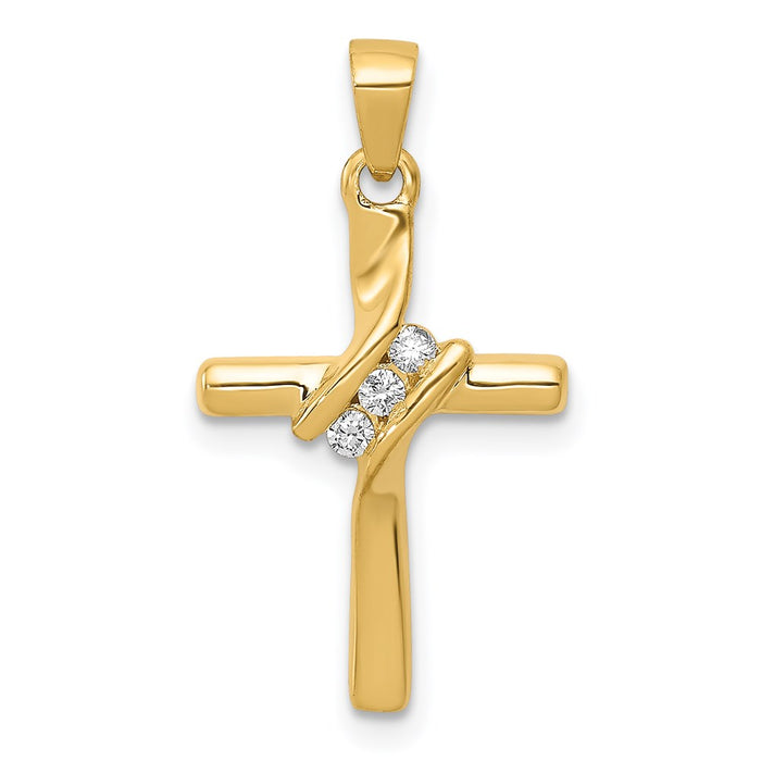 Million Charms 14K Yellow Gold Themed Aa Diamond Relgious Cross Pendant