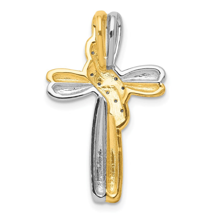 Million Charms 14K Yellow Gold Themed Diamond With Rhodium-Plated Accents Relgious Cross Pendant