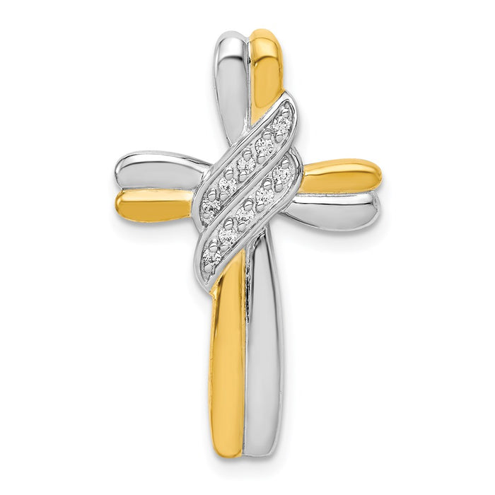 Million Charms 14K Yellow Gold Themed Diamond With Rhodium-Plated Accents Relgious Cross Pendant