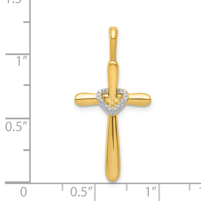 Million Charms 14K Yellow Gold Themed Diamond Relgious Cross With Heart Pendant