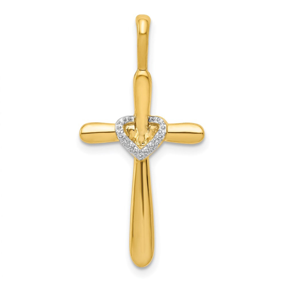 Million Charms 14K Yellow Gold Themed Diamond Relgious Cross With Heart Pendant