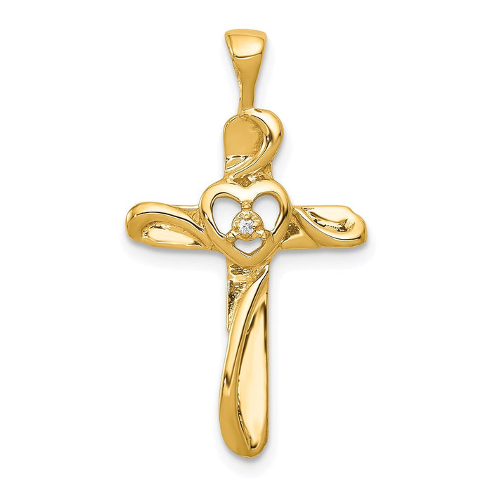 Million Charms 14K Yellow Gold Themed Aa Diamond Relgious Cross Pendant