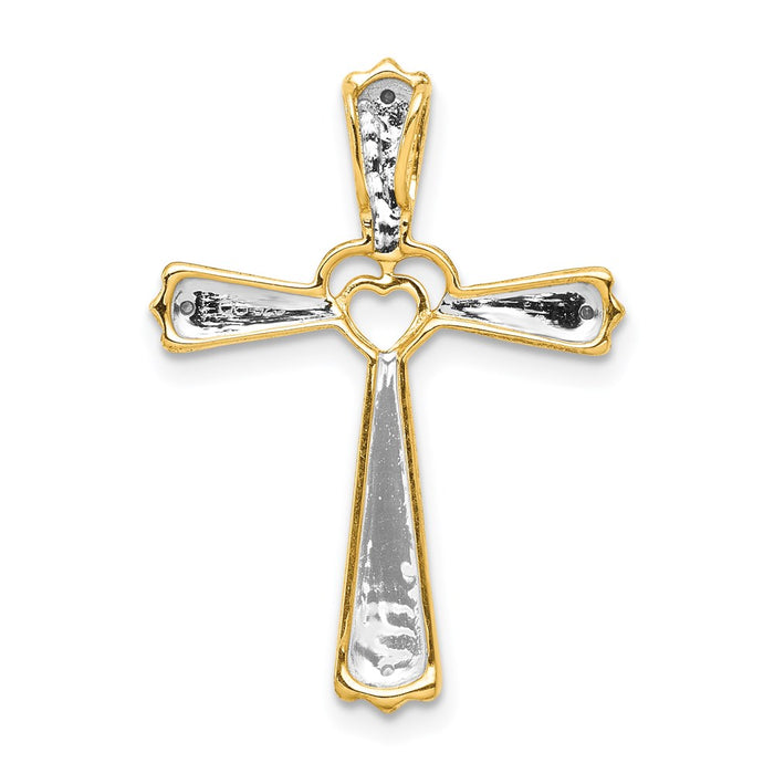 Million Charms 14K Yellow Gold Themed Rhodium-plated Diamond Relgious Cross Pendant