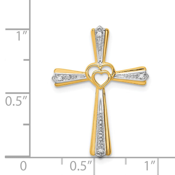 Million Charms 14K Yellow Gold Themed Rhodium-plated Diamond Relgious Cross Pendant