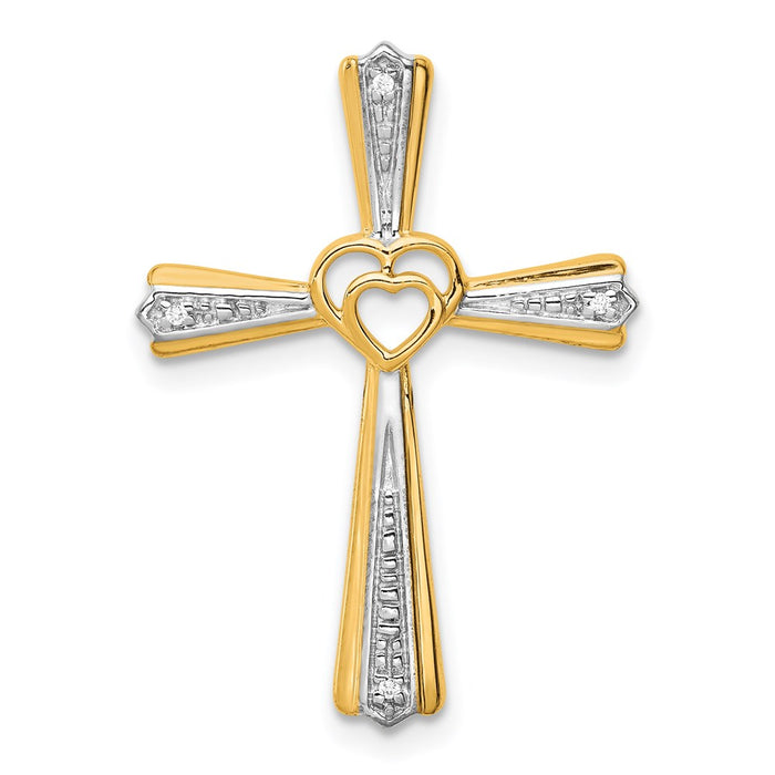 Million Charms 14K Yellow Gold Themed Rhodium-plated Diamond Relgious Cross Pendant