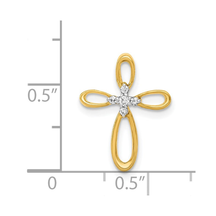 Million Charms 14K Yellow Gold Themed Diamond Relgious Cross Pendant Slide Pendant