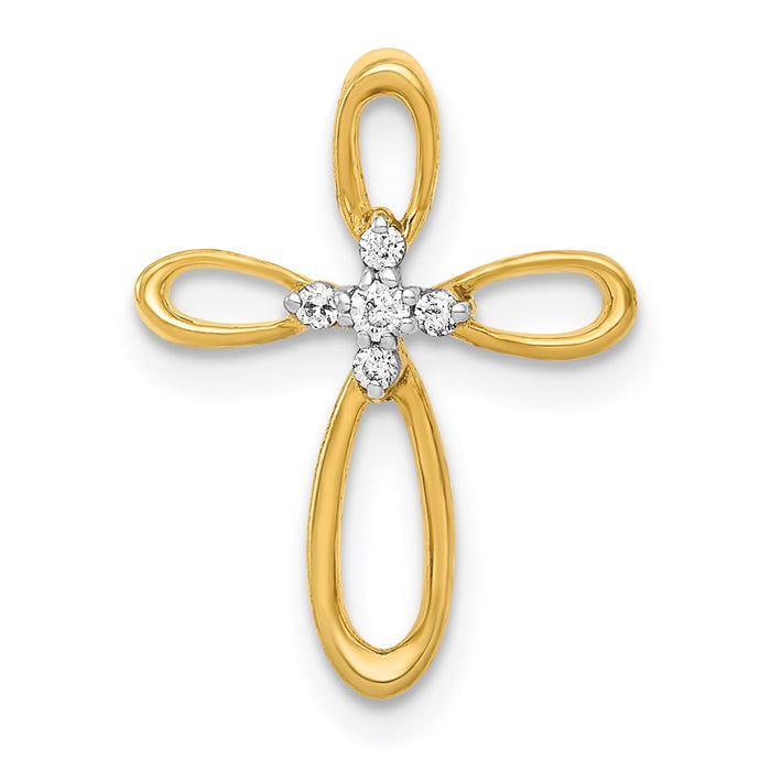Million Charms 14K Yellow Gold Themed Diamond Relgious Cross Pendant Slide Pendant