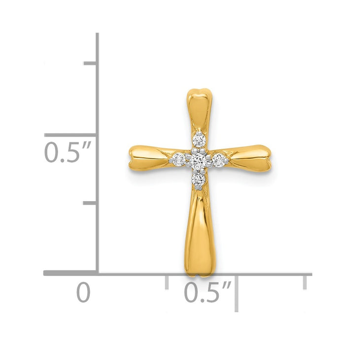 Million Charms 14K Yellow Gold Themed Diamond Relgious Cross Pendant Slide Pendant