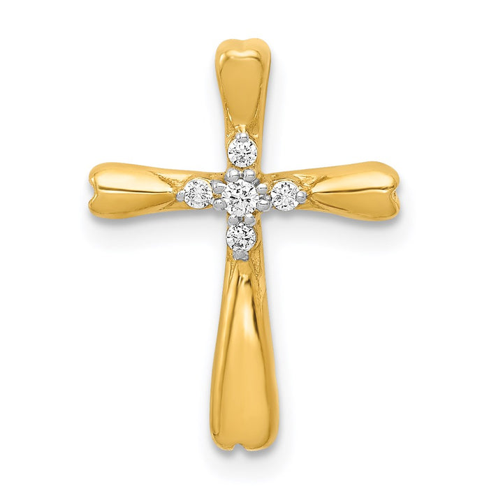 Million Charms 14K Yellow Gold Themed Diamond Relgious Cross Pendant Slide Pendant