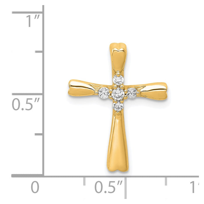 Million Charms 14K Yellow Gold Themed Diamond Relgious Cross Pendant Slide Pendant