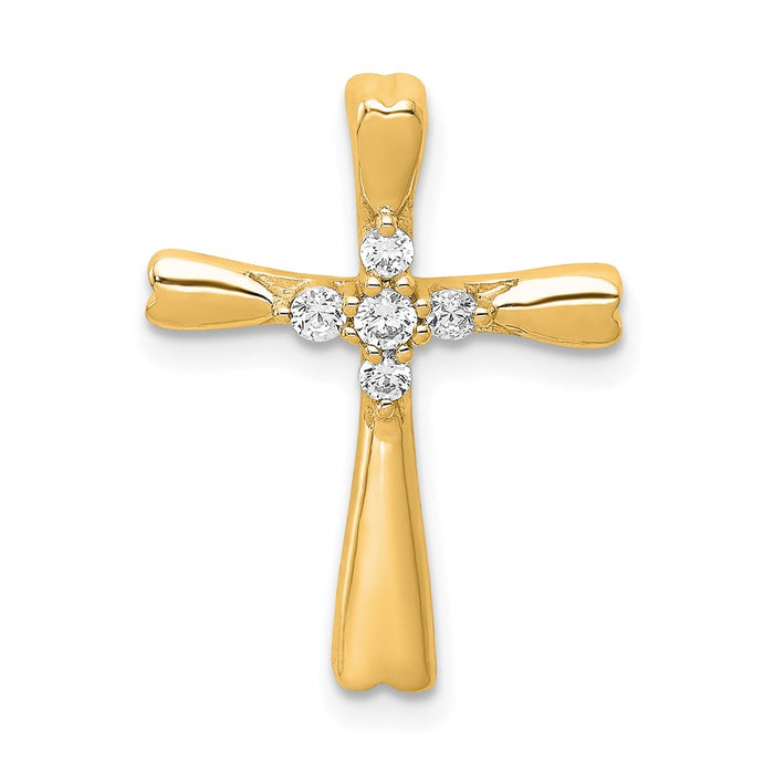 Million Charms 14K Yellow Gold Themed Diamond Relgious Cross Pendant Slide Pendant