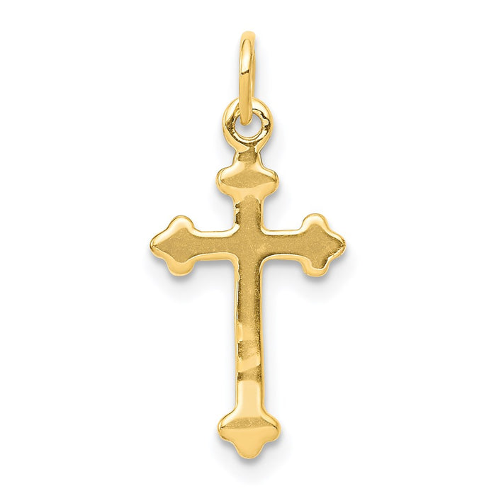 Million Charms 14K Yellow Gold Themed Small Diamond Budded Relgious Cross Pendant