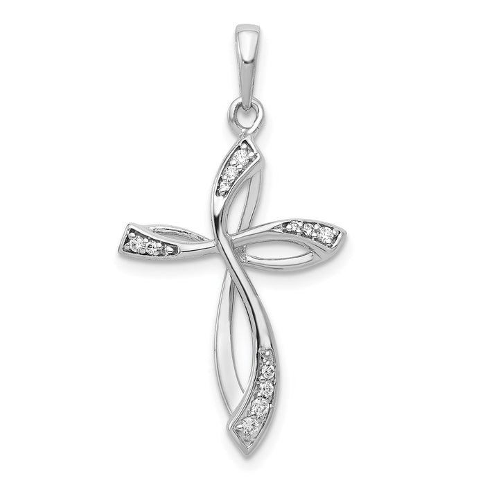 Million Charms 14K White Gold Themed Diamond Relgious Cross Pendant