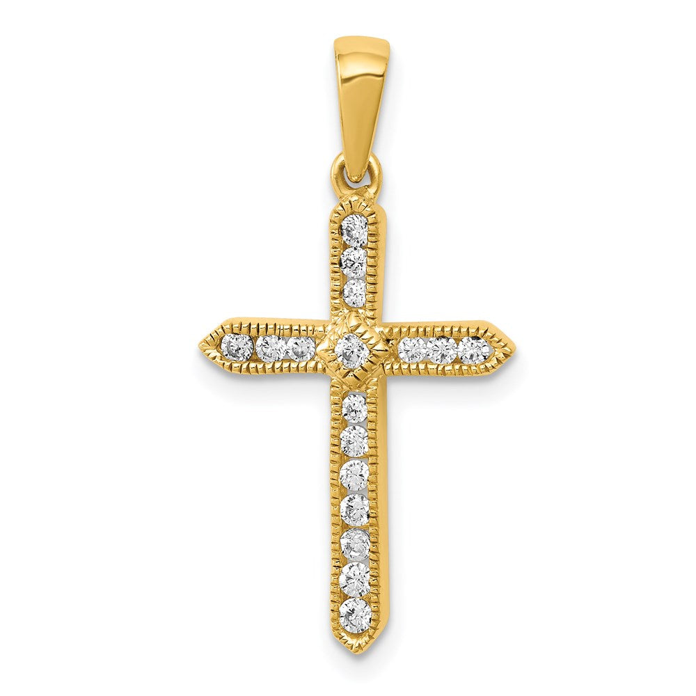 Million Charms 14K Yellow Gold Themed Diamond Relgious Cross Pendant